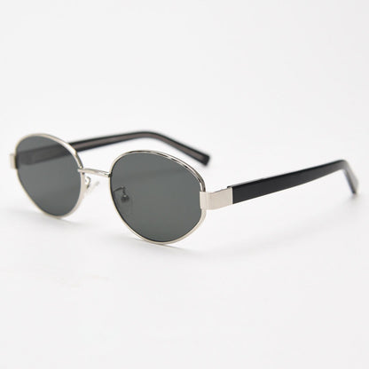 MieMie SR003 Round Oval sunglasses is crafted with lightweight and polished metal frames, featuring UV400 protection function a leather-decorated design, effortlessly complementing any outfit. With their street-style flair, perfect for making a fashionable statement. Available in 3 colors: Tortoise, Black &amp; Silver