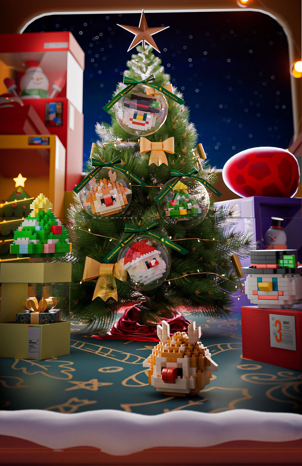 Celebrate the holidays creatively with our holiday building blocks set! Assemble a Christmas tree, Santa Claus, snowman, and reindeer while using the included globes as decorations or portable keychains. Fun for all ages this season!