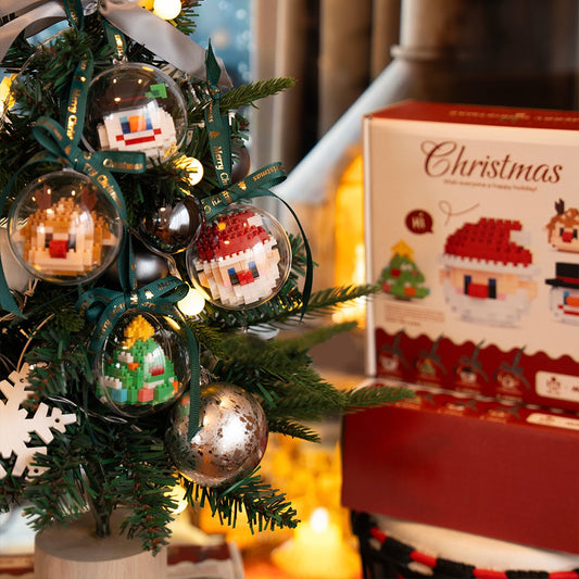 Celebrate the holidays creatively with our holiday building blocks set! Assemble a Christmas tree, Santa Claus, snowman, and reindeer while using the included globes as decorations or portable keychains. Fun for all ages this season!v