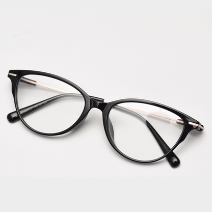 Crafted from stunning polished TR90 & metal material, with cat-eye design and comfortable metal temple arms, a must-have accessory on any occasion. Available with ALL-IN-ONE lenses including blue light protection. Comes in 7 colors: Brown, Black, Blue. Green, Grey, Khaki, Tortoise. Perfect for prescription or fashion wear!