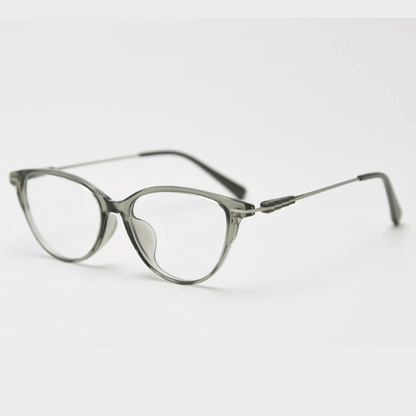 Crafted from stunning polished TR90 & metal material, with cat-eye design and comfortable metal temple arms, a must-have accessory on any occasion. Available with ALL-IN-ONE lenses including blue light protection. Comes in 7 colors: Brown, Black, Blue. Green, Grey, Khaki, Tortoise. Perfect for prescription or fashion wear!