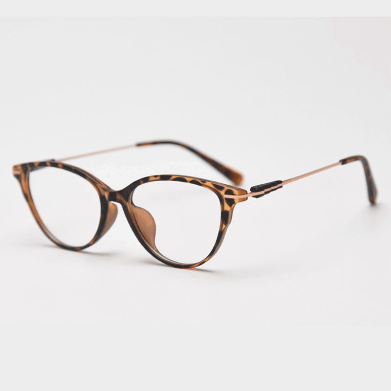 Crafted from stunning polished TR90 & metal material, with cat-eye design and comfortable metal temple arms, a must-have accessory on any occasion. Available with ALL-IN-ONE lenses including blue light protection. Comes in 7 colors: Brown, Black, Blue. Green, Grey, Khaki, Tortoise. Perfect for prescription or fashion wear!