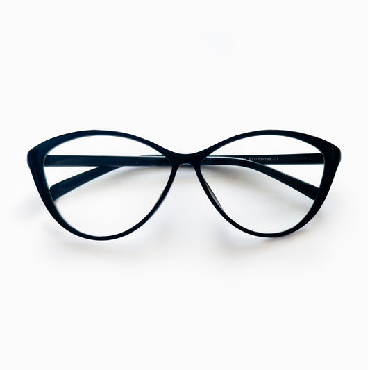 MieMie Bold Black Matte Cat-Eye Prescription Glasses featuring a sleek, stylish cat-eye shape with a bold matte black finish, designed for a modern and chic look, made from TR90 material, PC001 Black Color