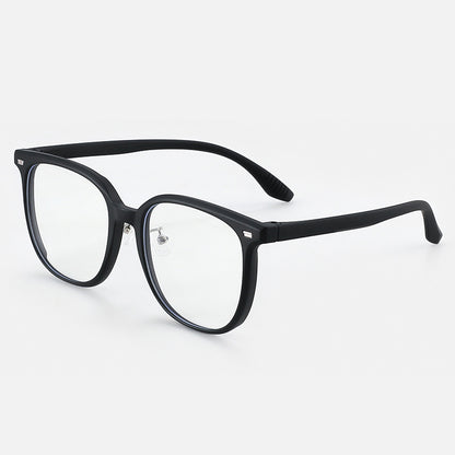 A pair of MieMie Classic Bold Black Matte Square Prescription Glasses, featuring a sleek matte black finish and a contemporary square frame design, prominently displayed against a clean, neutral background, made from TR90 material PSQ001 Black Color