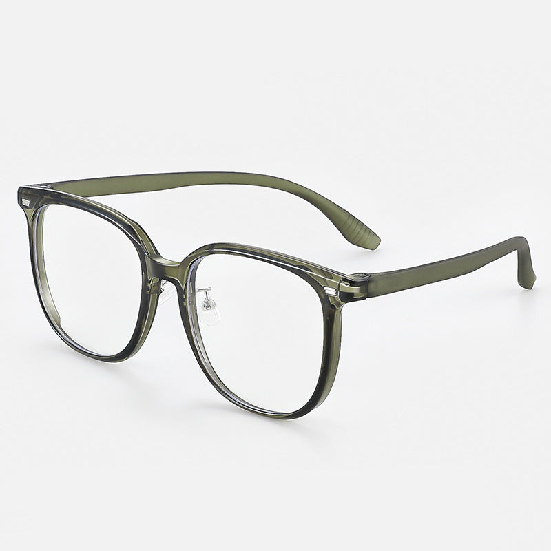 A pair of MieMie Classic Bold Black Matte Square Prescription Glasses, featuring a sleek matte black finish and a contemporary square frame design, prominently displayed against a clean, neutral background, made from TR90 material PSQ001 Green Color