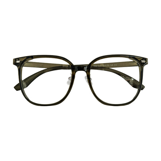 A pair of MieMie Classic Bold Black Matte Square Prescription Glasses, featuring a sleek matte black finish and a contemporary square frame design, prominently displayed against a clean, neutral background, made from TR90 material PSQ001 Green Color